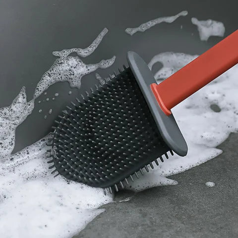 Toilet Brush Flexible Silicone Bristles Quick-Dry Holder