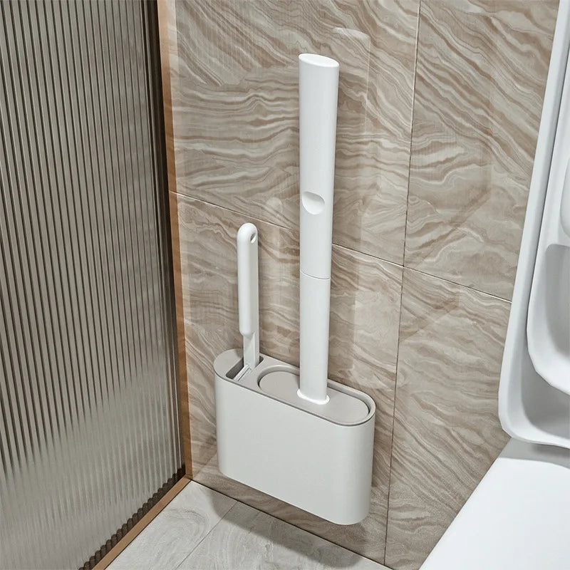 Toilet Brush Flexible Silicone Head Wall-Mount Holder Quick-Drying