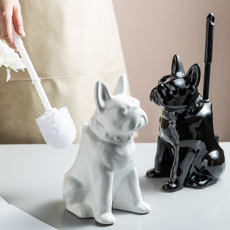 Toilet Brush Holder Bulldog Sculptural Concealed Ceramic