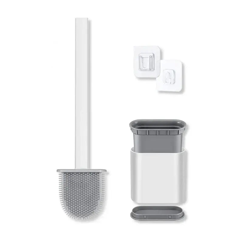 Toilet Brush & Holder Silicone D-Shaped Quick-Drying Wall-Mountable