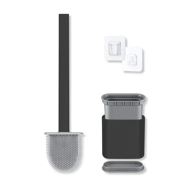 Toilet Brush & Holder Silicone D-Shaped Quick-Drying Wall-Mountable