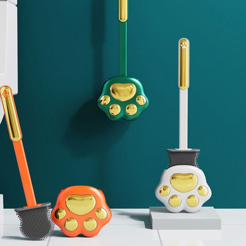 Toilet Brush Paw Print Silicone Bristles Quick-Drying Holder