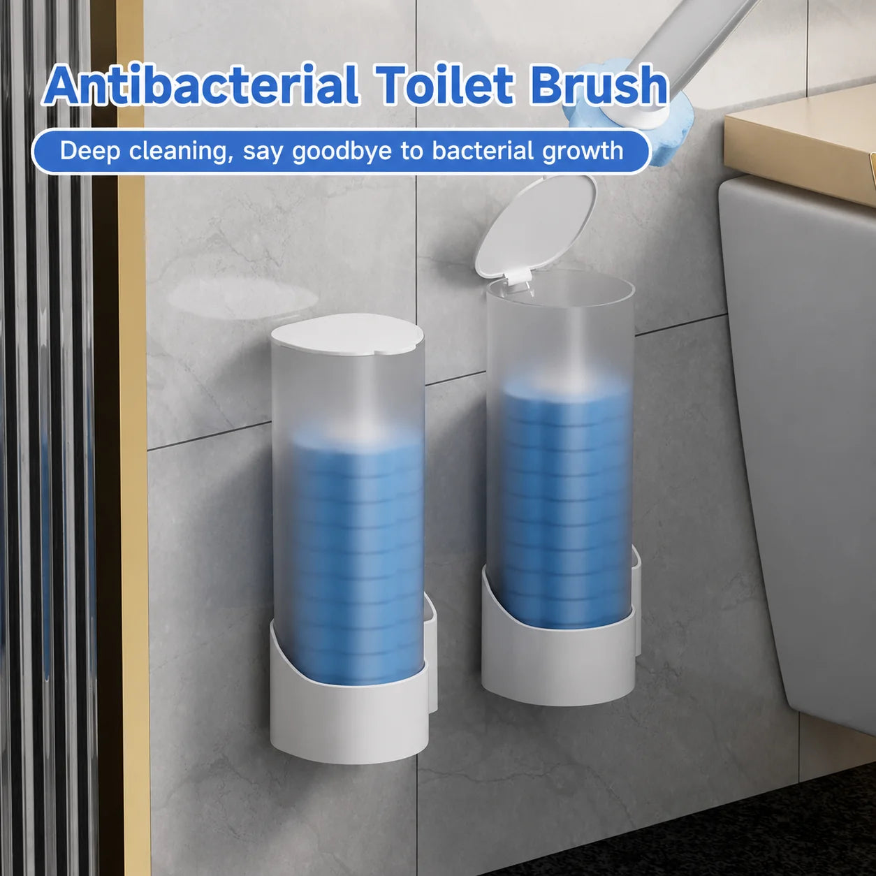 Toilet Brush Pre-Filled Disposable Sponge Heads Ergonomic Release Handle