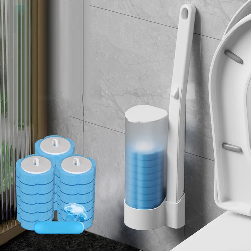 Toilet Brush Pre-Filled Disposable Sponge Heads Ergonomic Release Handle