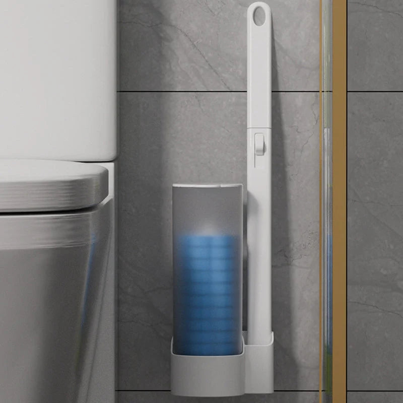Toilet Brush Pre-Filled Disposable Sponge Heads Ergonomic Release Handle