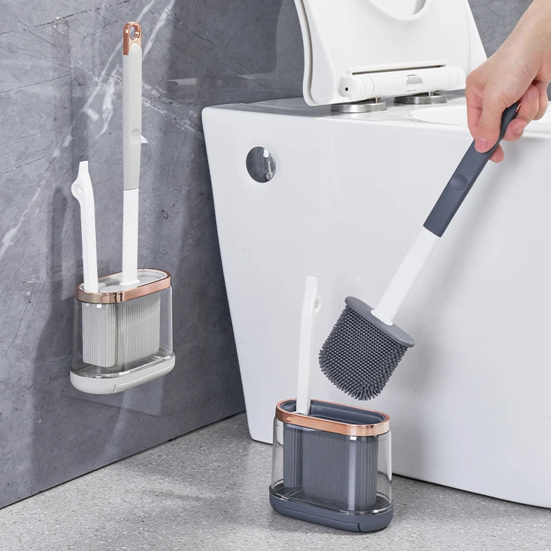 Toilet Brush Set Silicone Head Stainless Steel Drain Tool