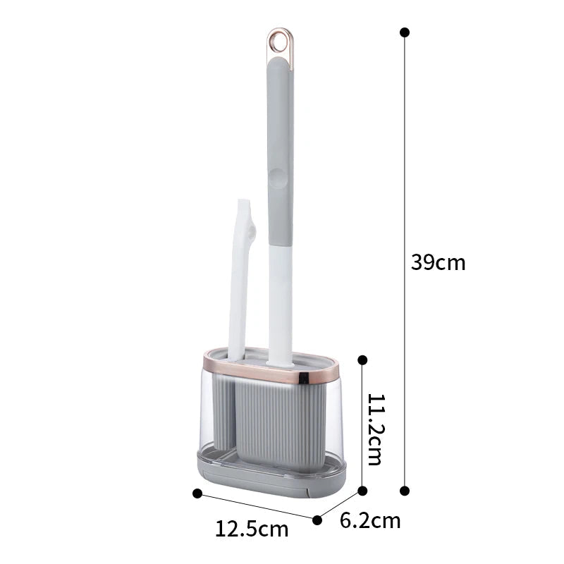 Toilet Brush Set Silicone Head Stainless Steel Drain Tool