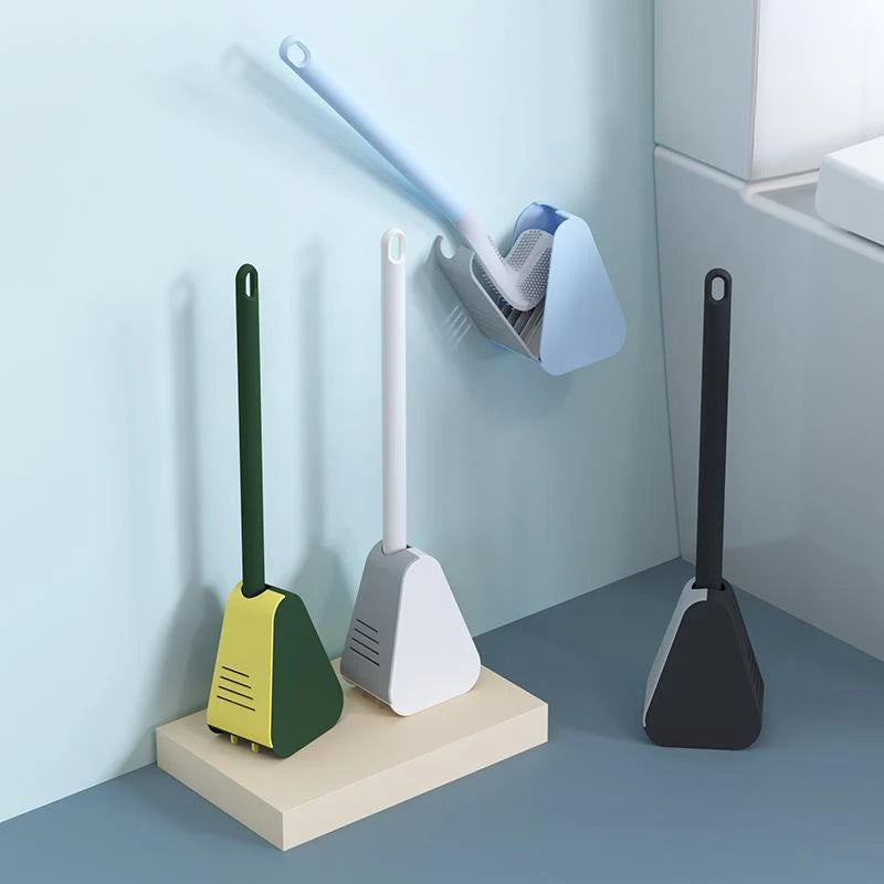 Toilet Brush Triangular Head Long Handle Anti-Adhesive TPR Bristles