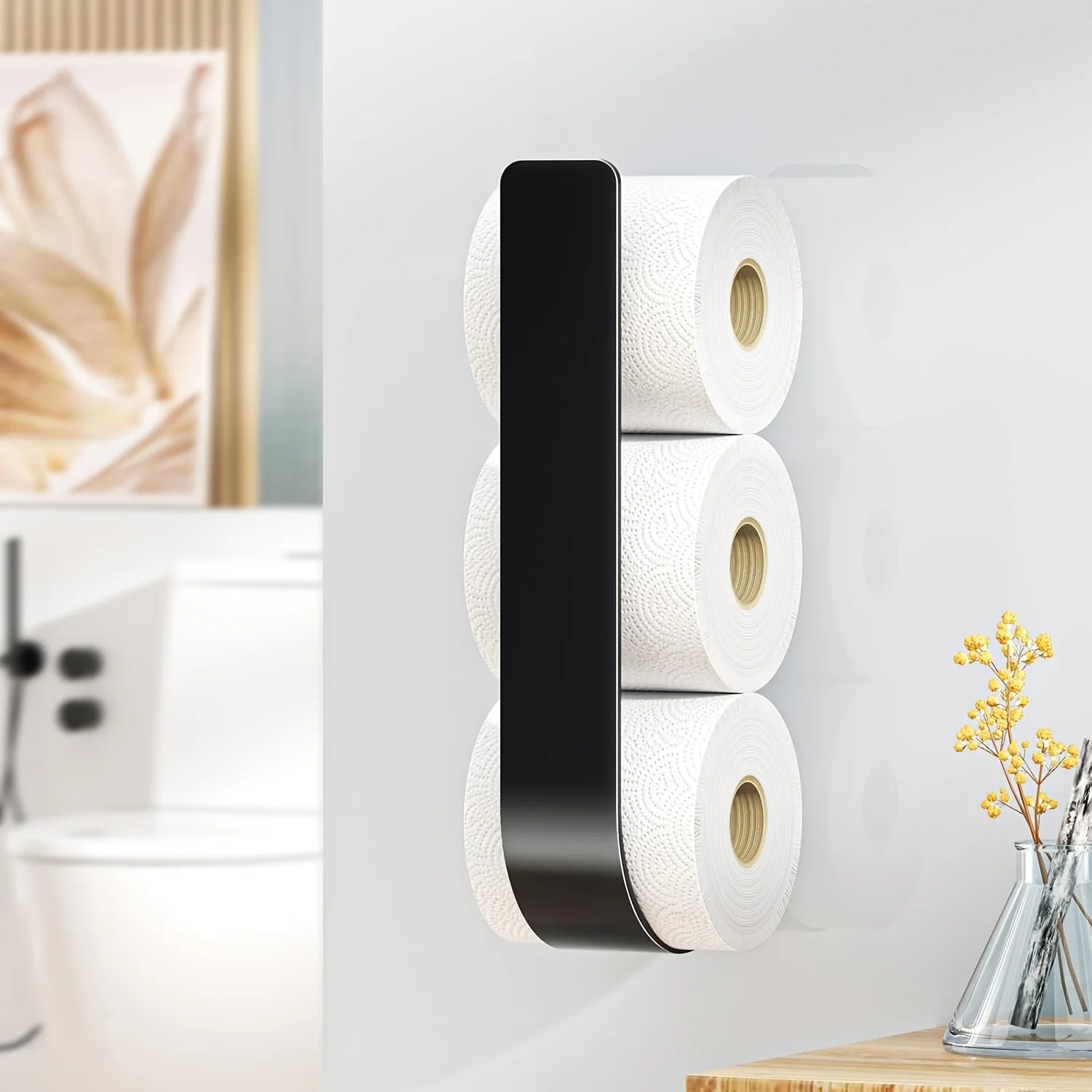 Toilet Paper Holder 3-Roll Stainless Steel Adhesive Mount