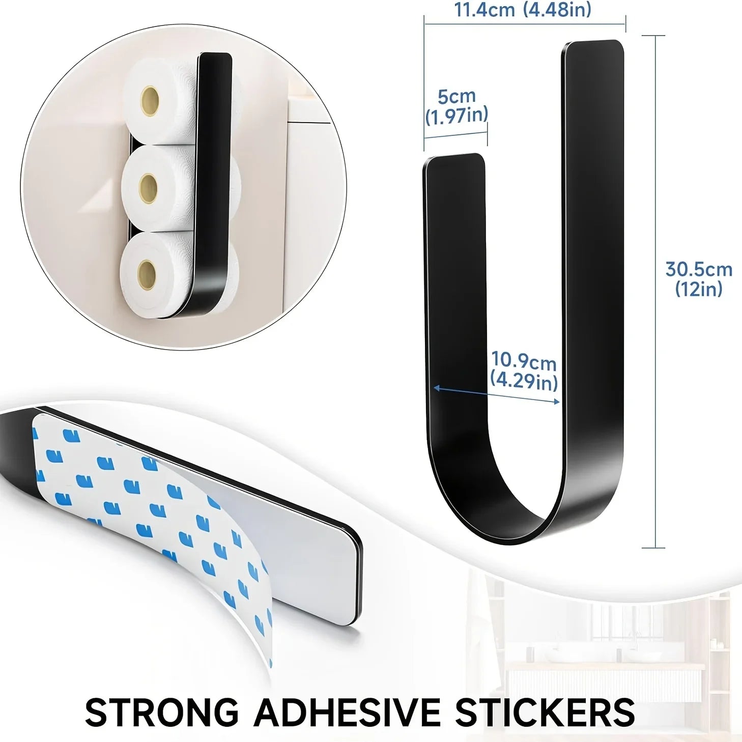 Toilet Paper Holder 3-Roll Stainless Steel Adhesive Mount