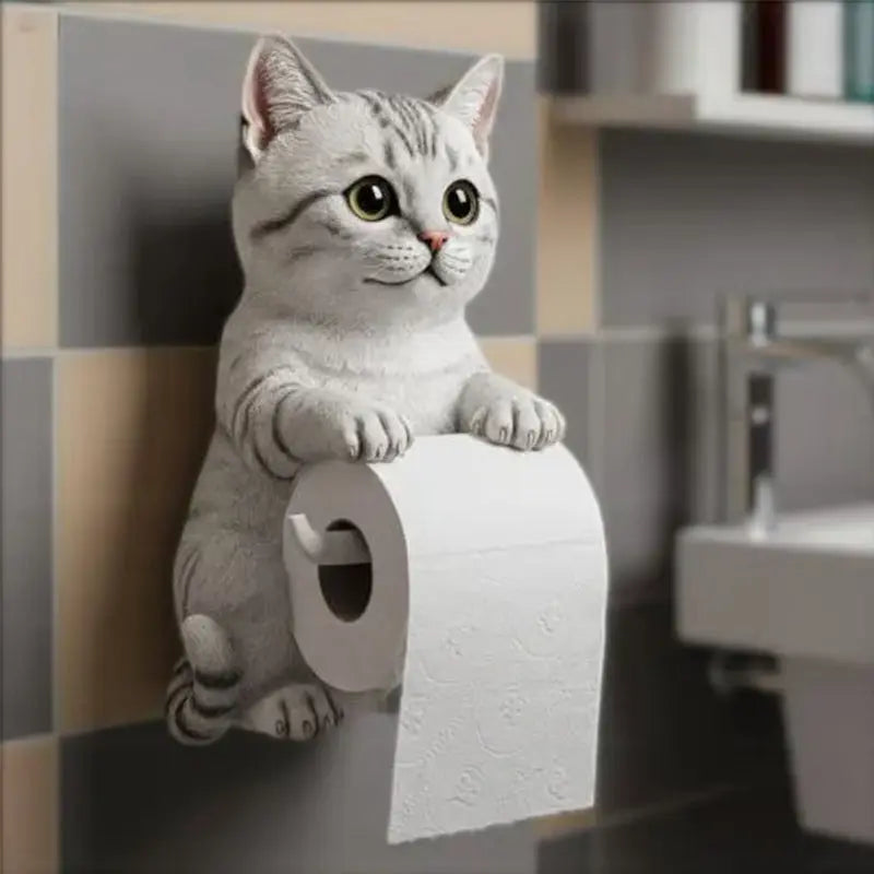 Toilet Paper Holder Cat Design Resin Wall-Mounted Space-Saving