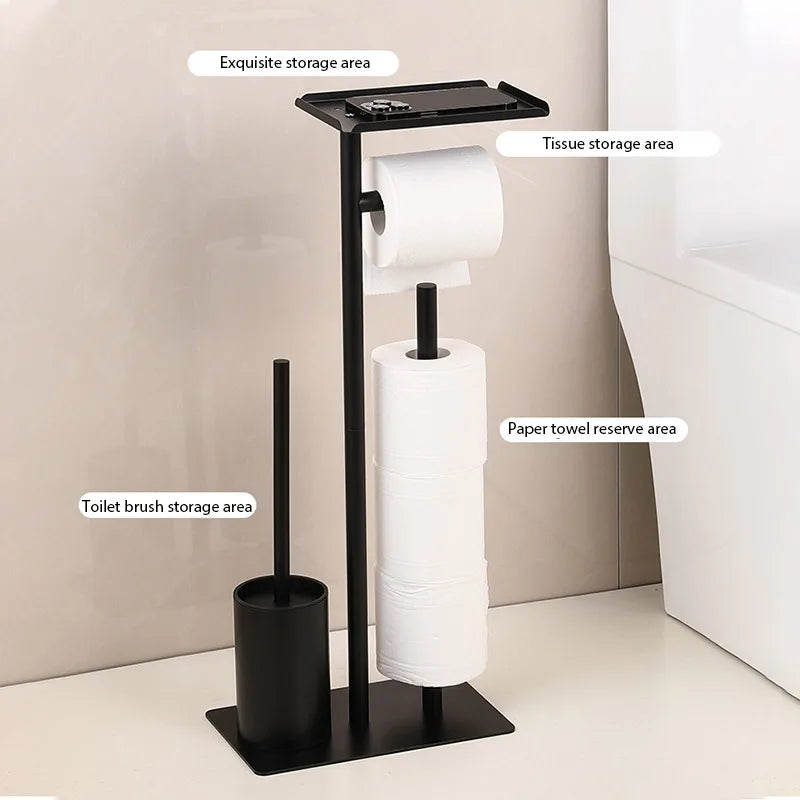Toilet Paper Holder Freestanding With Brush & Shelf