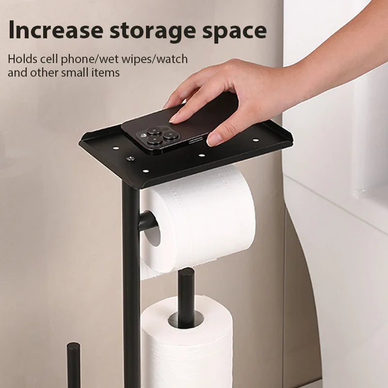 Toilet Paper Holder Freestanding With Brush & Shelf