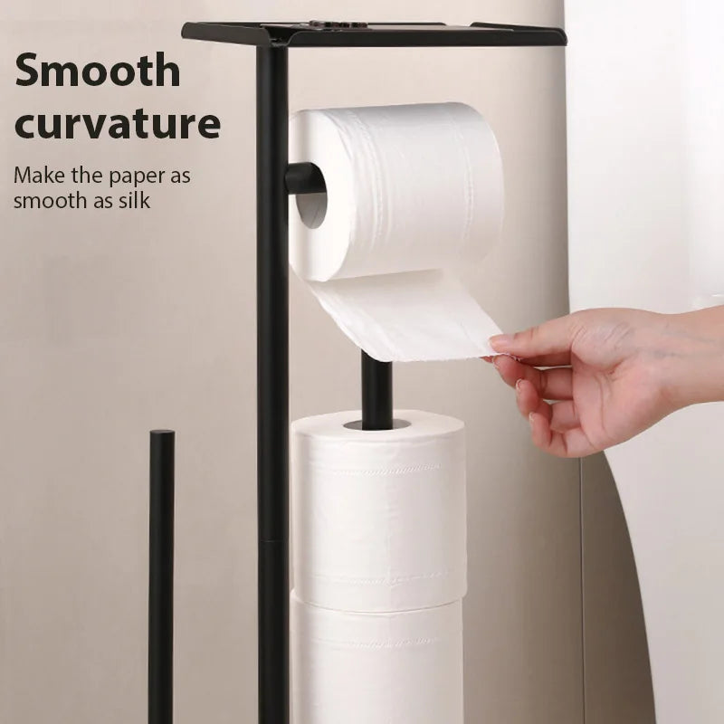 Toilet Paper Holder Freestanding With Brush & Shelf