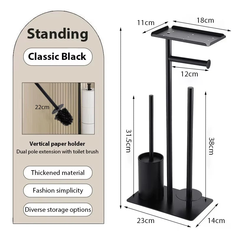 Toilet Paper Holder Freestanding With Brush & Shelf