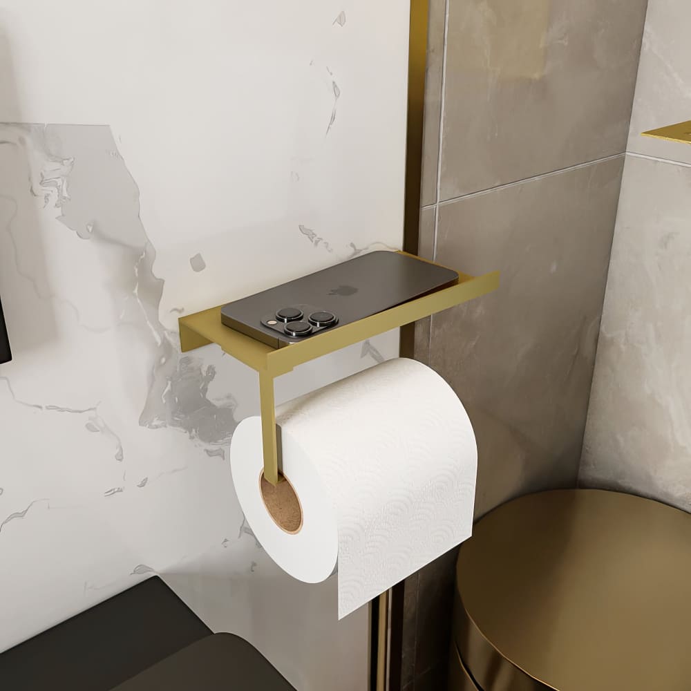 Toilet Paper Holder Phone Shelf Wall-Mounted Steel