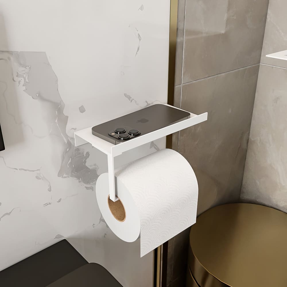 Toilet Paper Holder Phone Shelf Wall-Mounted Steel