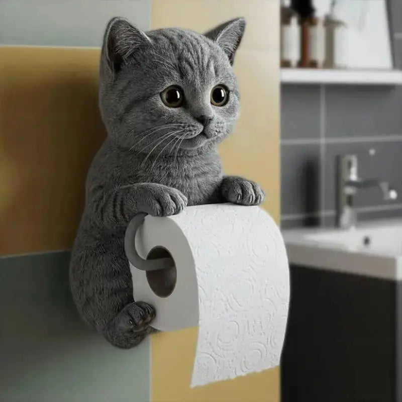 Toilet Paper Holder Wall-Mounted 3D Cat Resin