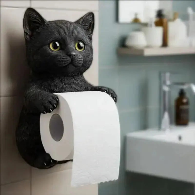 Toilet Paper Holder Wall-Mounted 3D Cat Resin