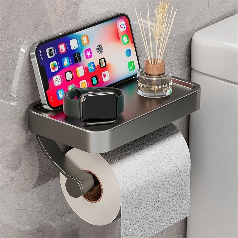 Toilet Paper Holder With Shelf Brushed Stainless