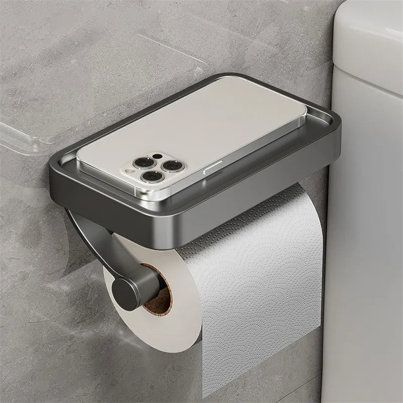 Toilet Paper Holder With Shelf Brushed Stainless