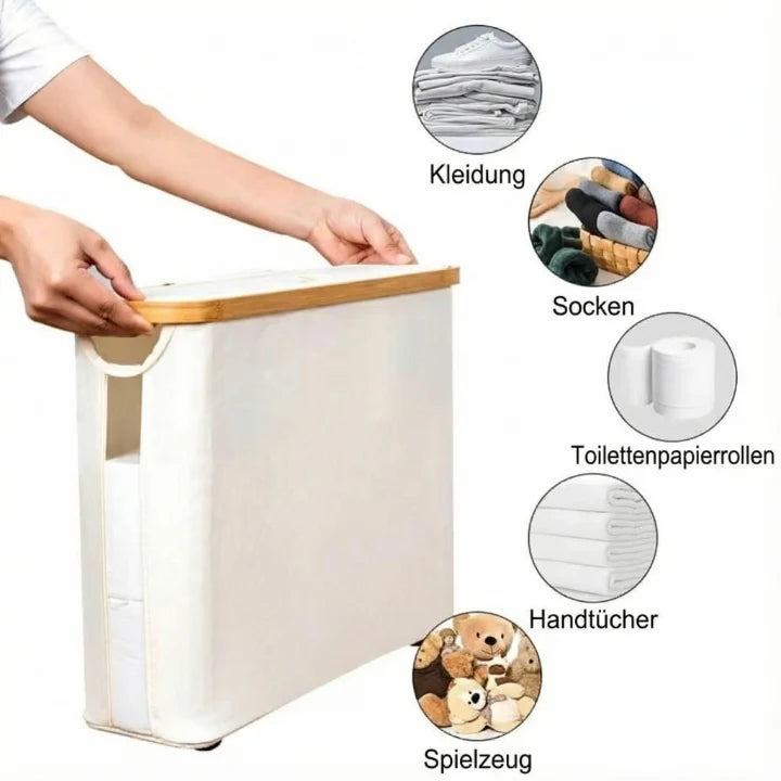Toilet Paper Storage Box Large Capacity Bamboo-Look Lid