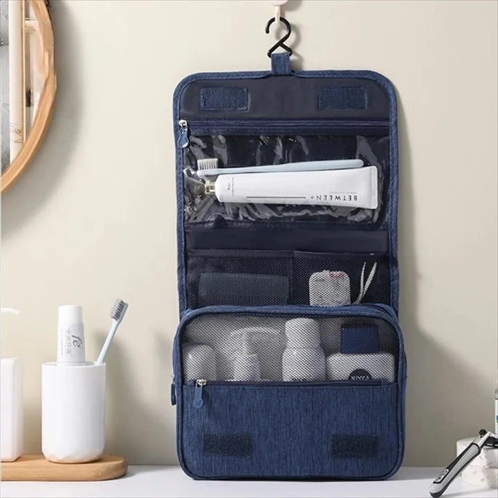 Toiletry Bag Foldable With Hanging Hook & Multiple Compartments