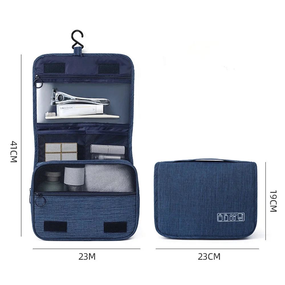 Toiletry Bag Foldable With Hanging Hook & Multiple Compartments