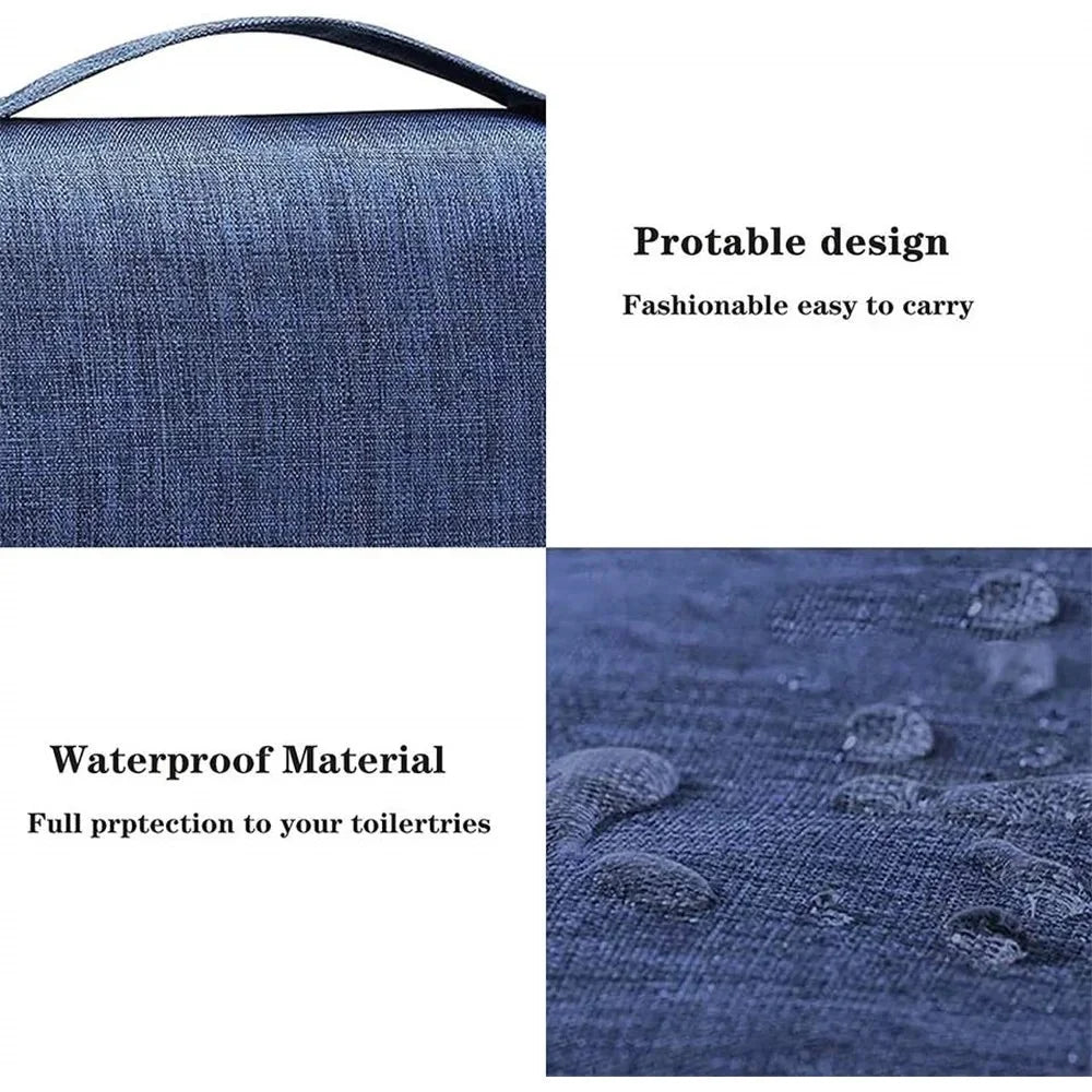 Toiletry Bag Foldable With Hanging Hook & Multiple Compartments