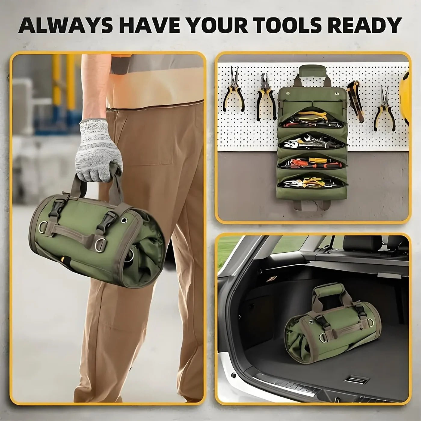 Tool Organizer Roll Up Removable Pockets & Carry Handle