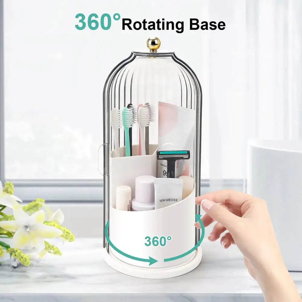 Toothbrush Holder Sliding Lid 3 Compartments 360 Degree Swivel