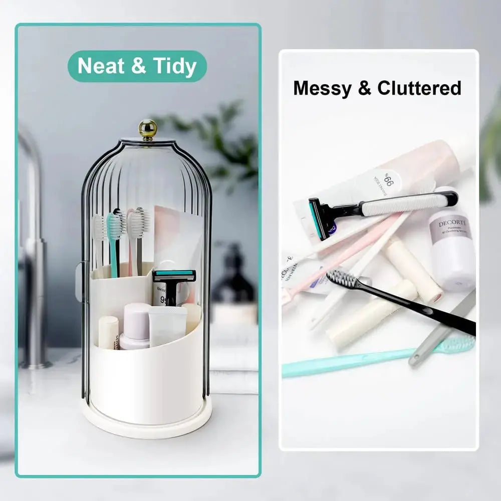 Toothbrush Holder Sliding Lid 3 Compartments 360 Degree Swivel