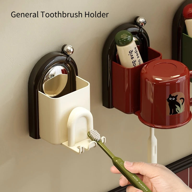 Toothbrush Holder Suction Wall Mount Drip-Free Cup & Storage