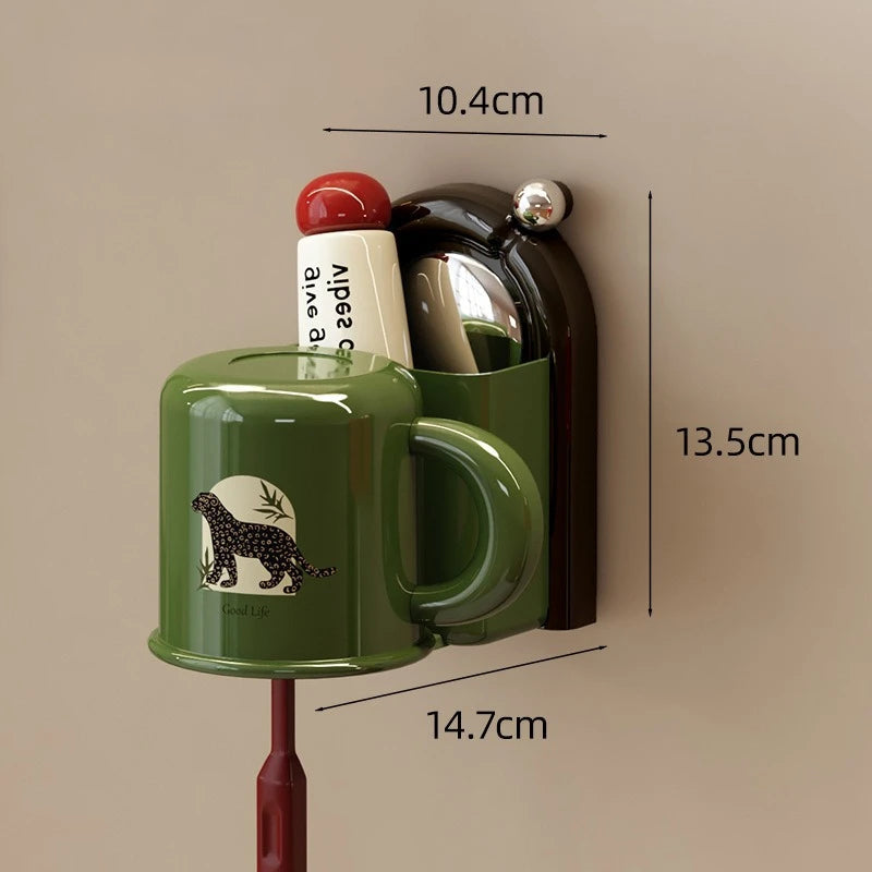 Toothbrush Holder Suction Wall Mount Drip-Free Cup & Storage