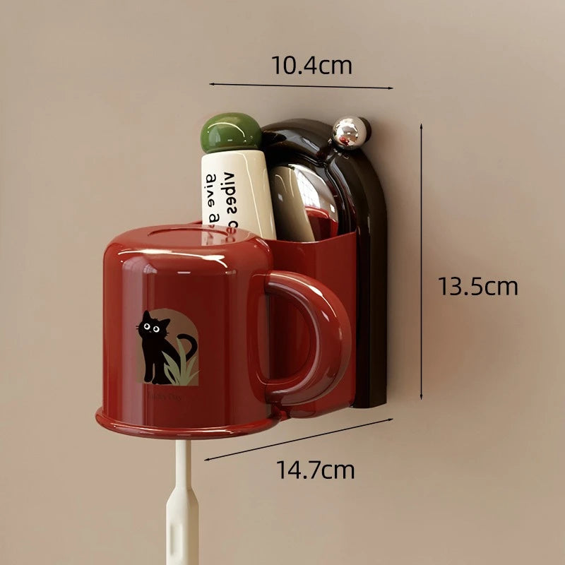 Toothbrush Holder Suction Wall Mount Drip-Free Cup & Storage