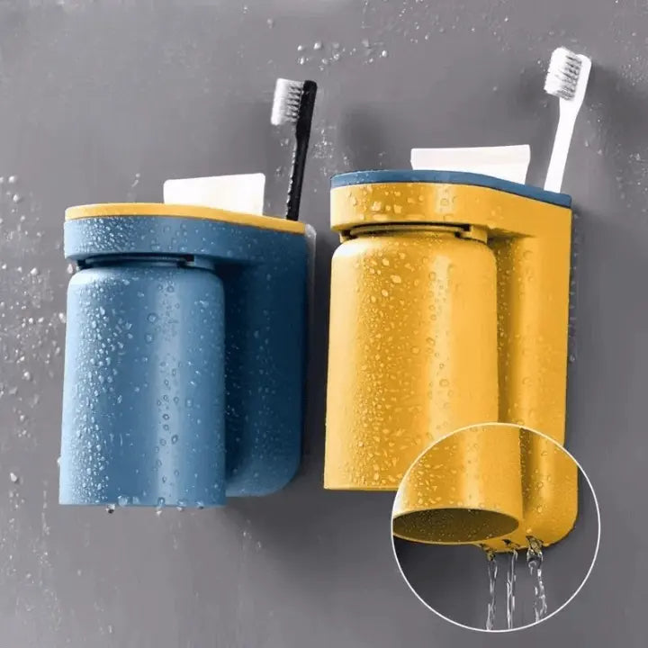 Toothbrush Wall Holder Self-Adhesive No-Drill Cup & Toothpaste Tray