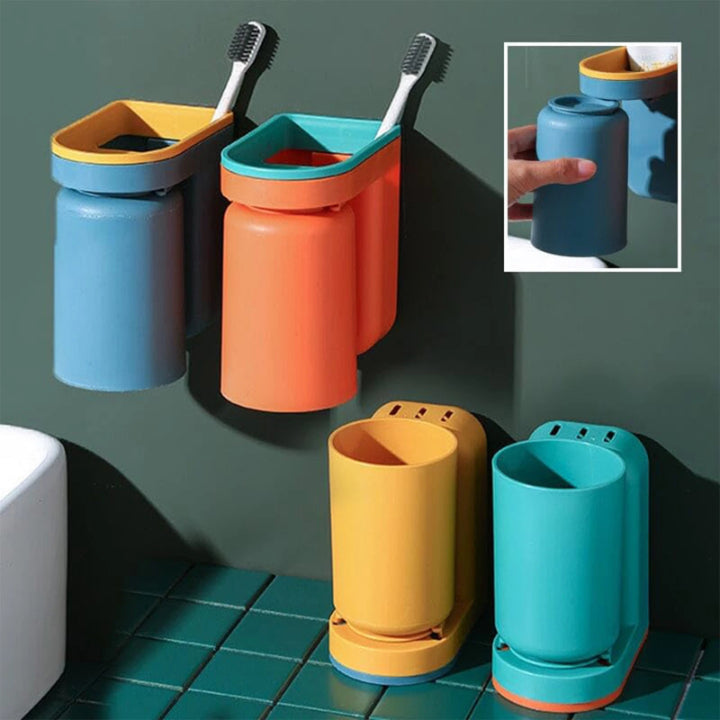 Toothbrush Wall Holder Self-Adhesive No-Drill Cup & Toothpaste Tray