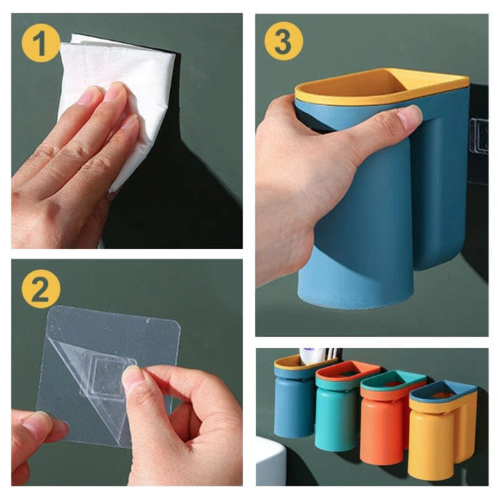 Toothbrush Wall Holder Self-Adhesive No-Drill Cup & Toothpaste Tray