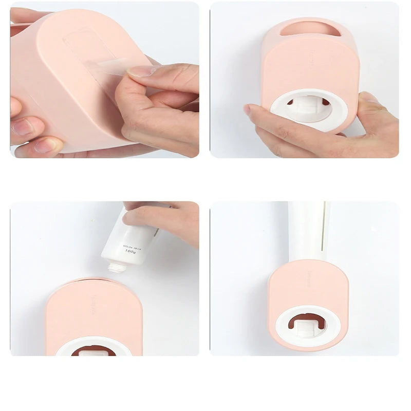 Toothpaste Dispenser Wall-Mounted One-Press No-Drill Toothbrush Holders