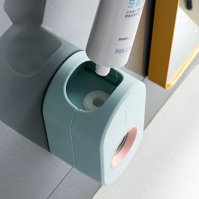 Toothpaste Dispenser Wall-Mounted One-Press No-Drill Toothbrush Holders