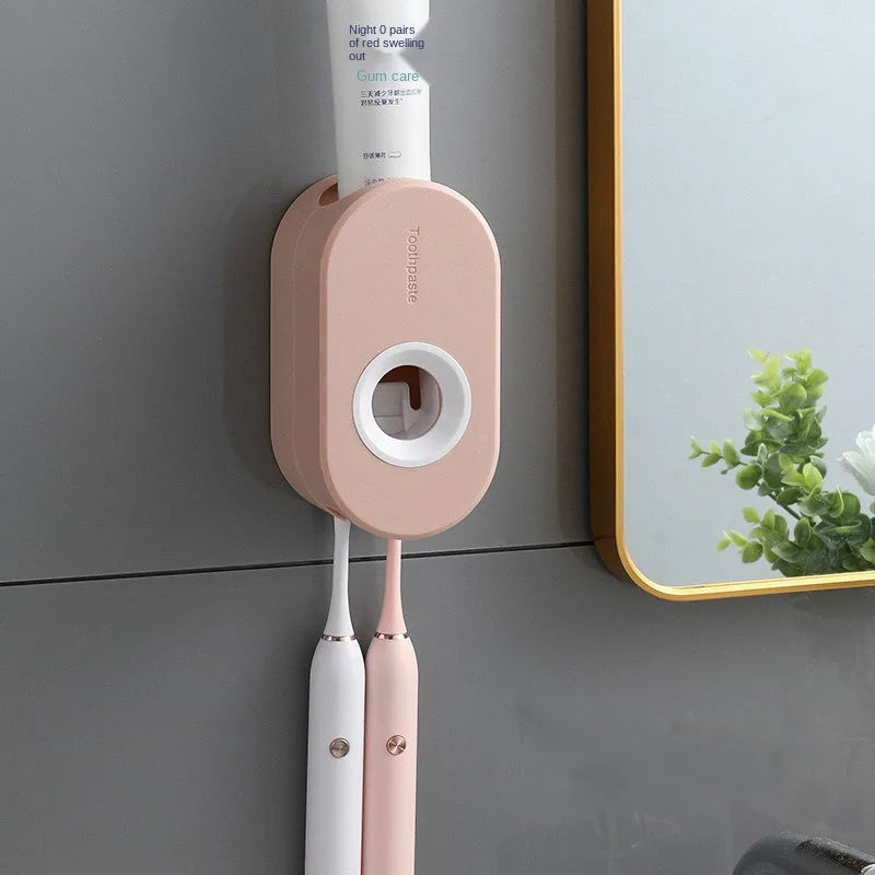 Toothpaste Dispenser Wall-Mounted One-Press No-Drill Toothbrush Holders