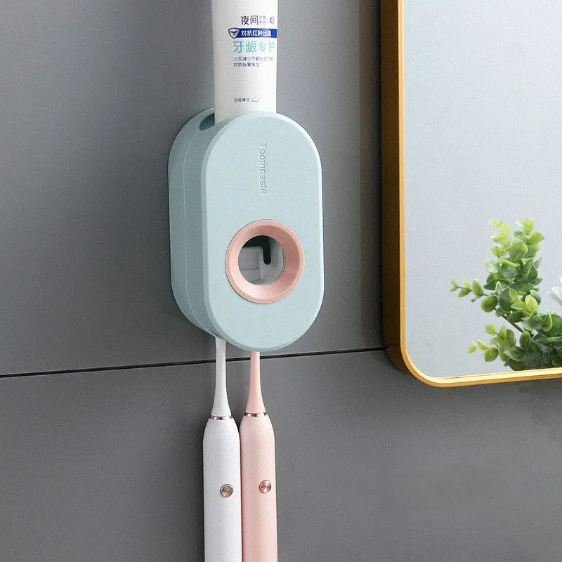 Toothpaste Dispenser Wall-Mounted One-Press No-Drill Toothbrush Holders