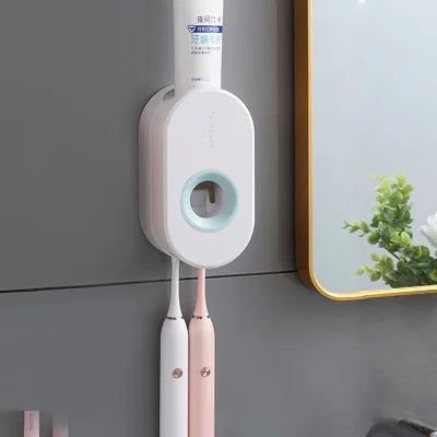 Toothpaste Dispenser Wall-Mounted One-Press No-Drill Toothbrush Holders