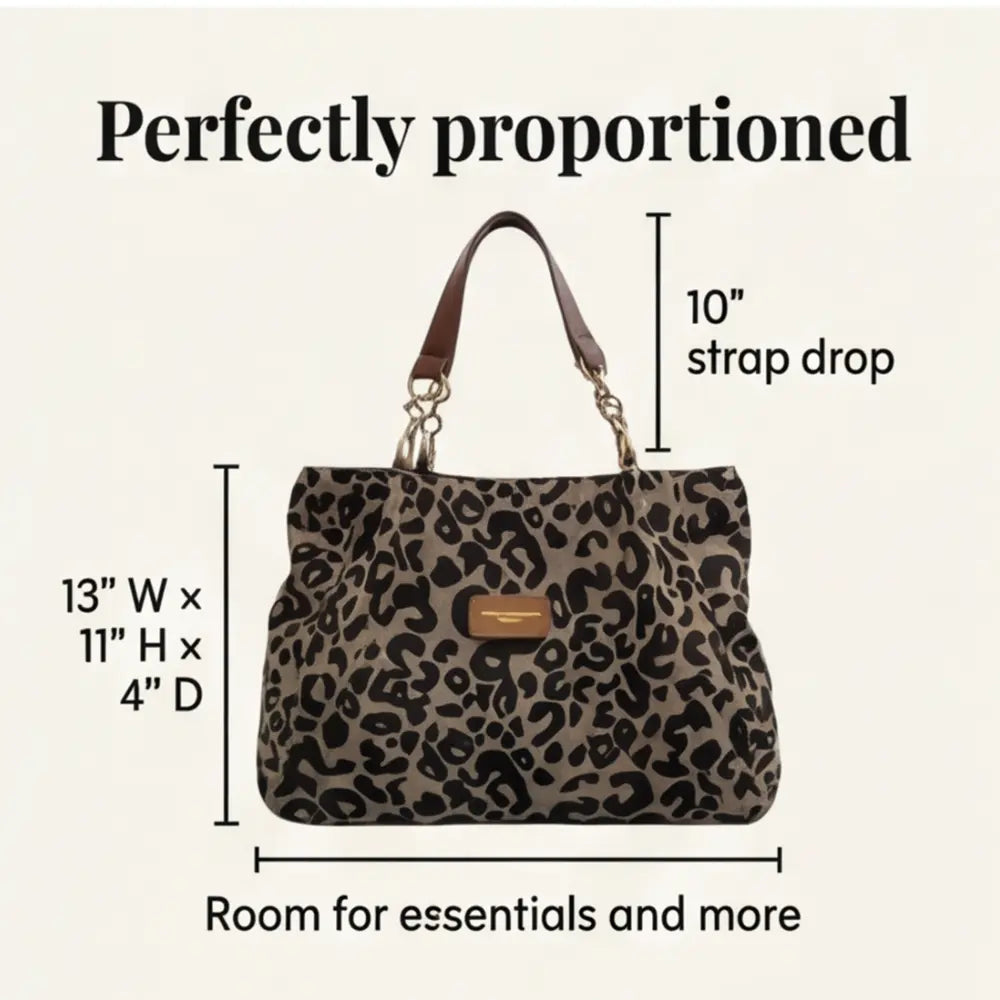 Tote Bag Leopard Print Woven Canvas Gold Chain Straps