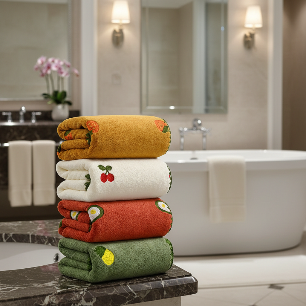 Towel Highly Absorbent Quick Drying Fruit Embroidery