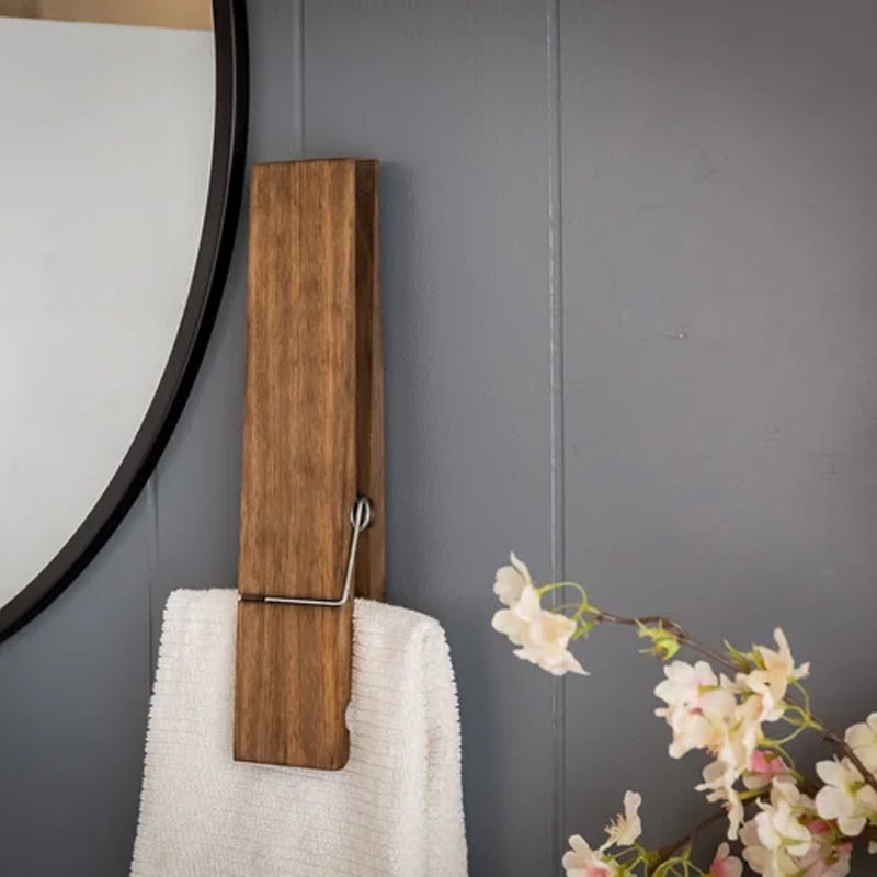 Towel Holder Wood Strong Spring Clip & Nano Adhesive