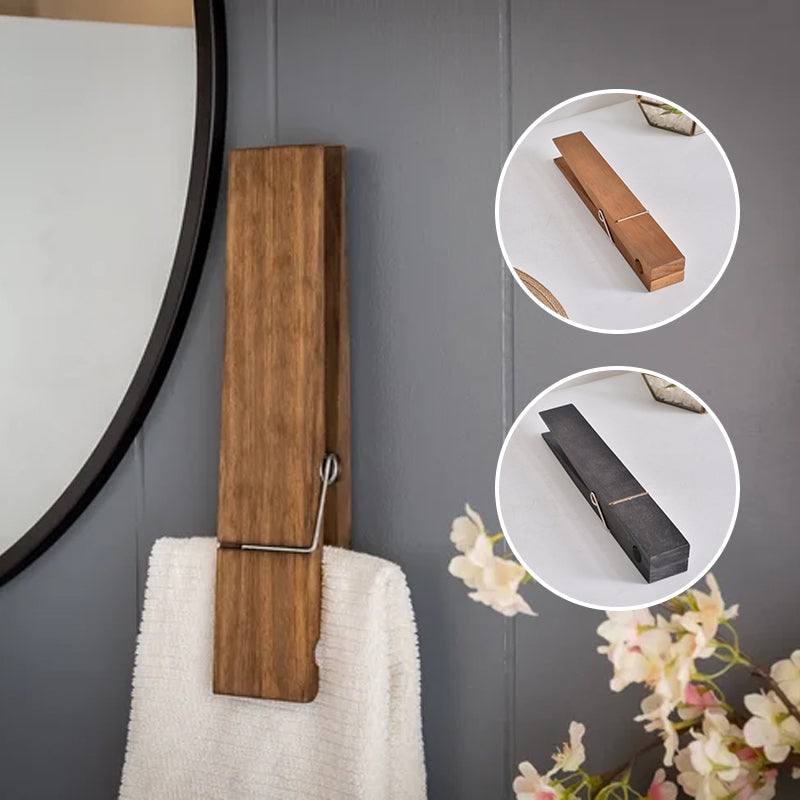 Towel Holder Wood Strong Spring Clip & Nano Adhesive