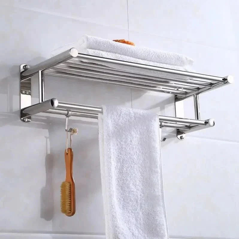 Towel Rack Wall-Mount Brushed Stainless Steel Shelf