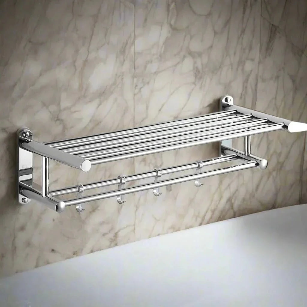 Towel Rack Wall-Mount Brushed Stainless Steel Shelf