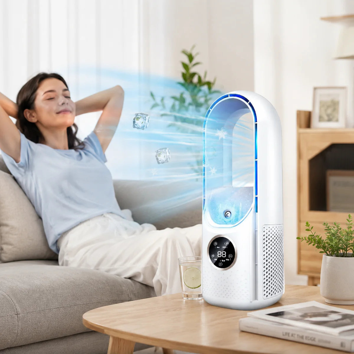 Tower Fan Bladeless Humidifying Quiet Touch Display & Timer
